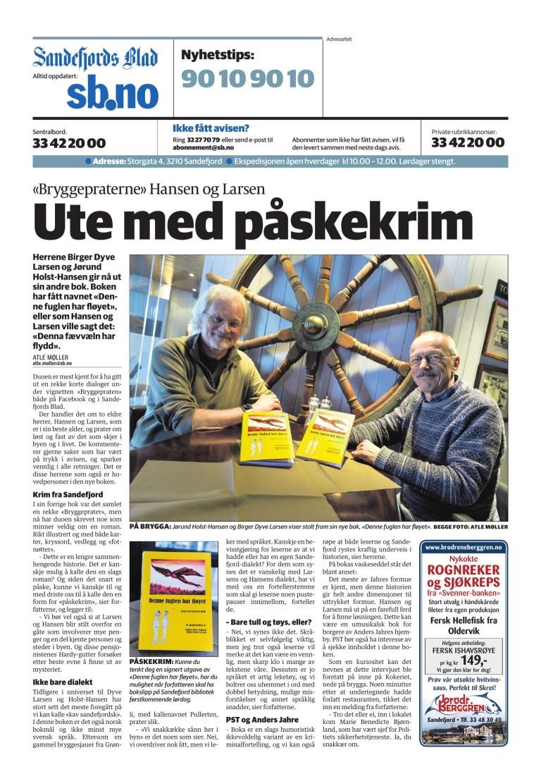 Avisutklipp med omtale av boka Denne Fuglen Har Fløyet