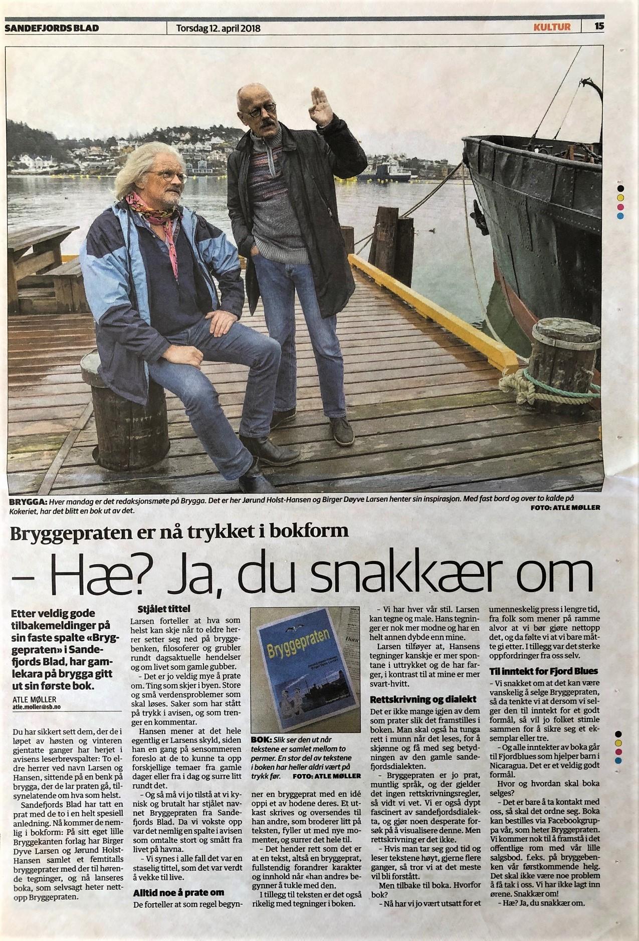 Avisutklipp med omtale av boka Bryggepraten